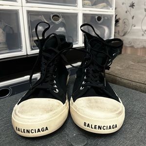 Balenciaga Men's Paris High-Top Distressed Canvas Sneakers